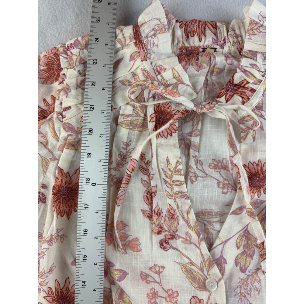Free People Floral Blouse XS Bohemian‎ Button Front Long Sleeve Top - Picture 7 of 8